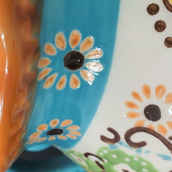Dutch Wax by Coastline Imports Hand painted Turquoise/Orange Teapot. - Picture 9 of 11